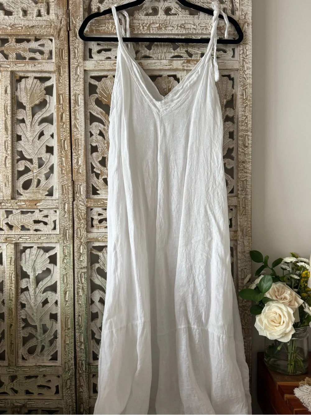 LINEN White Linen Midi Dress - Picture 1 of 4